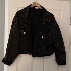 Pink Lily Black Denim Women's Jacket with Sequin Fringe